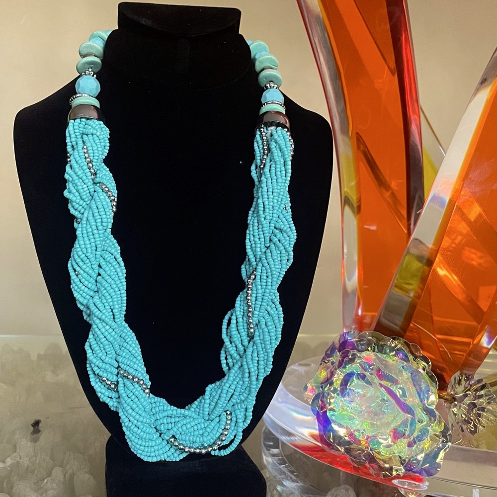 Charming Charlie Necklace Silver
Beaded Braided Twisted Multi-strand 24"
